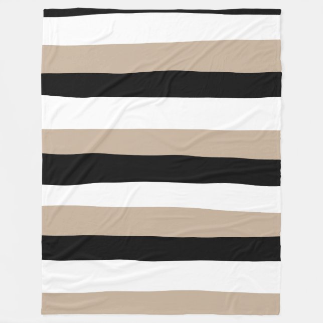 Couverture Polaire Stripes inégales - Taupe, noir et blanc (Devant)
