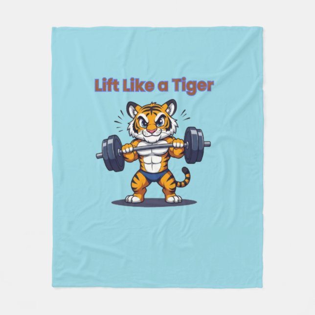 Couverture Polaire **Strong Tiger – Cute Tiger Lifting Weights Illust (Devant)