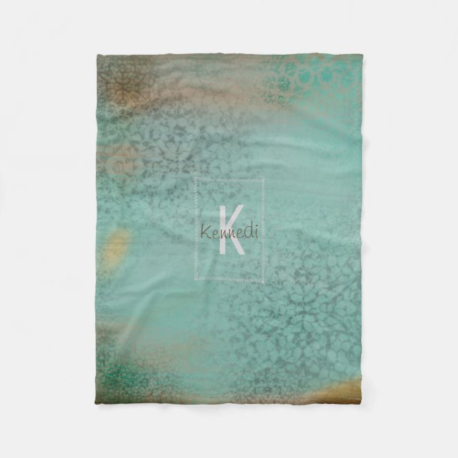 Couverture Polaire Style agricole Antique Monogramme Turquoise (Devant)