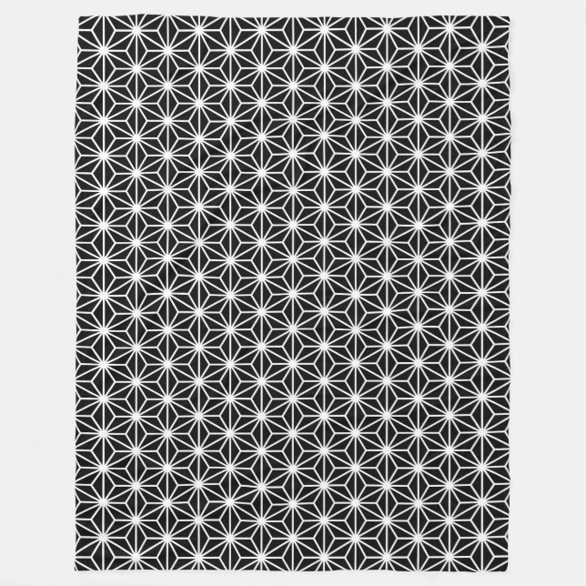 Couverture Polaire Style Asanoha - Blanc sur Noir (Devant)