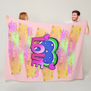 Couverture Polaire Style BD Pop Art Retro Mauve Green LOVE Rainbow