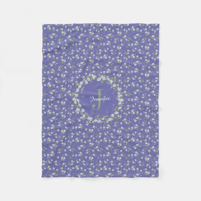 Couverture Polaire Style chalet Périwinkle Floral Monogramme (Devant)