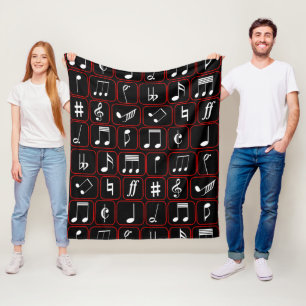 Couverture Polaire Stylish red black and white geometric music notes