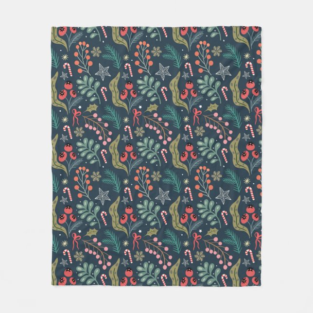 Couverture Polaire Sucre de canne festif et Holly Motif (Devant)