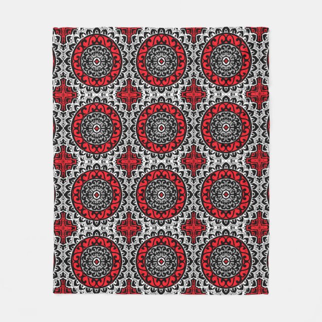 Couverture Polaire Sud-Ouest Sun Mandala Batik, Rouge, Noir et Blanc (Devant)