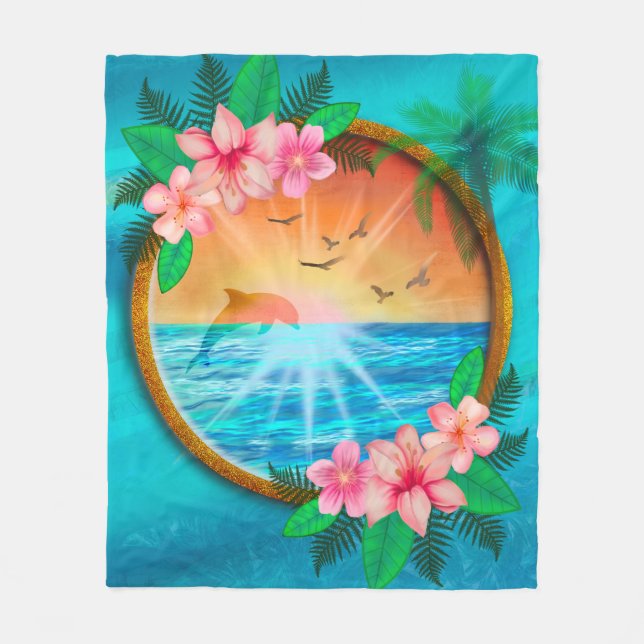 Couverture Polaire Summer Beach Les oiseaux de mer volent dans le cie (Devant)