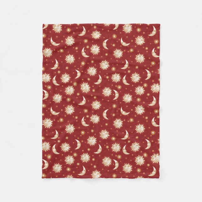 Couverture Polaire Sun et lune sur le rouge (Devant)