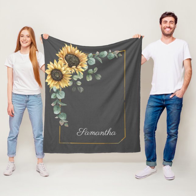 Couverture Polaire Sunflower Eucalyptus Floral Script Botanique (En situation)