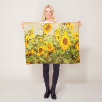 Sunflower Field Vintage Yellow Green Country Art