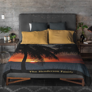 Couverture Polaire Sunset Palm Trees Beach Tropical Caribbean Custom