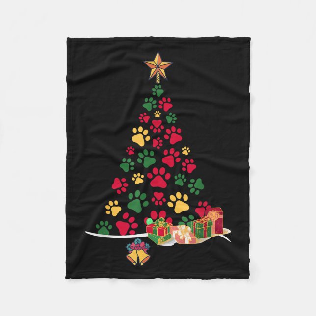 Couverture Polaire Super Cute Dog Paws Print Christmas Tree  (Devant)