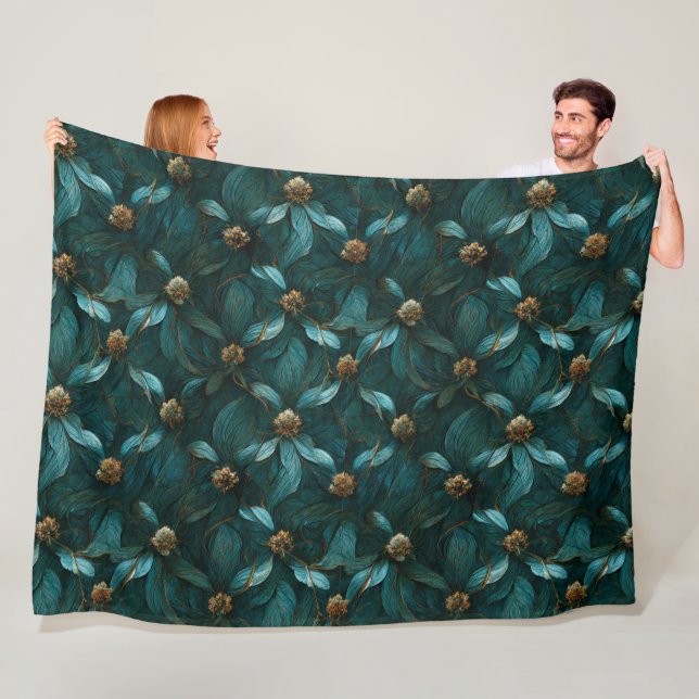 Couverture Polaire Super Luxe Turquoise & Or (En situation)