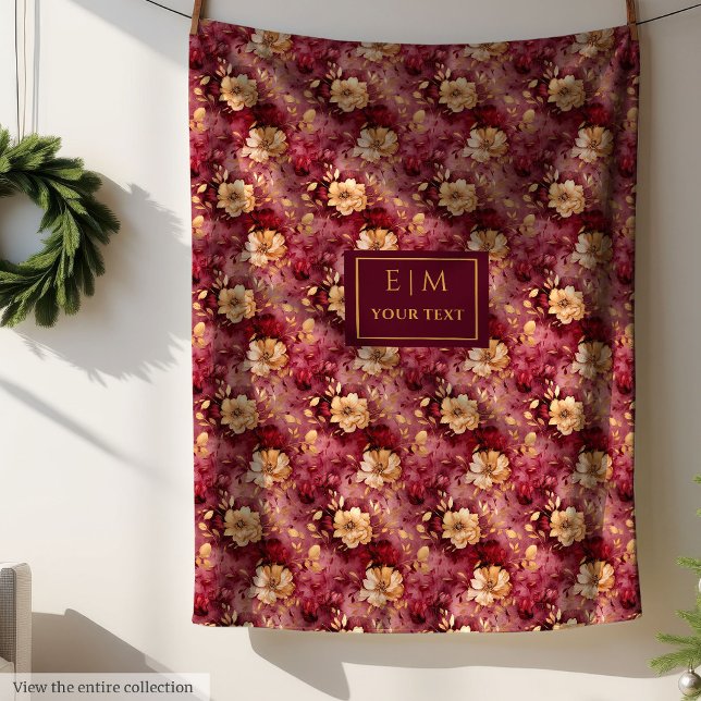 Couverture Polaire Superbe Blush Bourgogne Or Personnalisé Thon (Gorgeous Blush Burgundy Gold Personalized Throw Fleece Blanket)