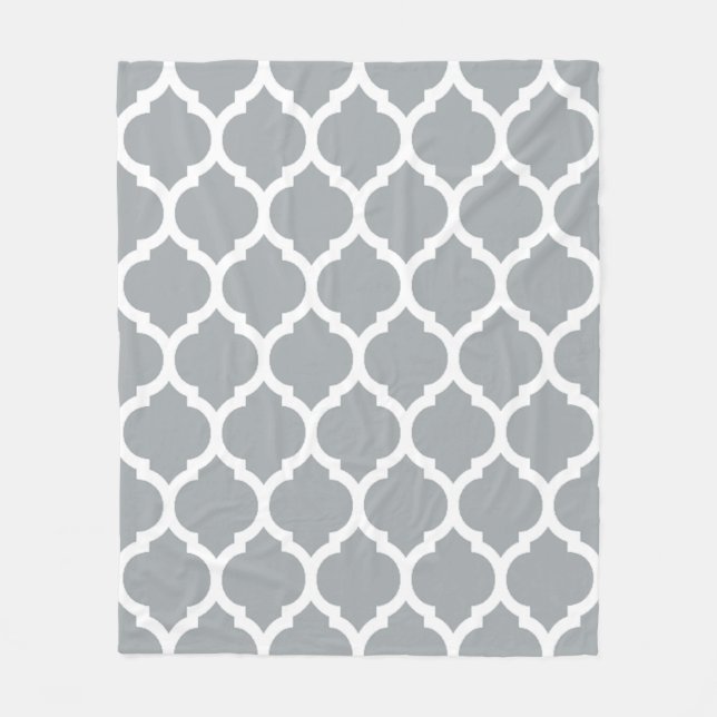 Couverture Polaire Superbe Gris Blanc Marocain Quatrefoil Motif (Devant)