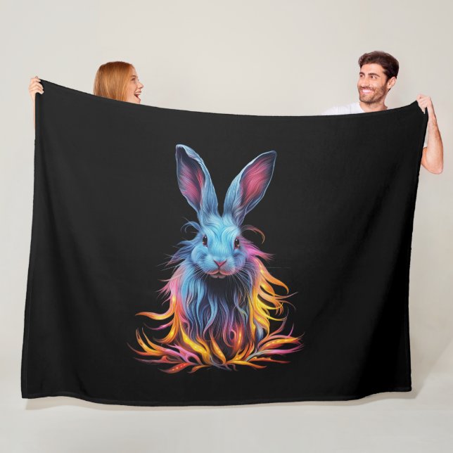 Couverture Polaire Superbe Lapin Bleu en feu (En situation)