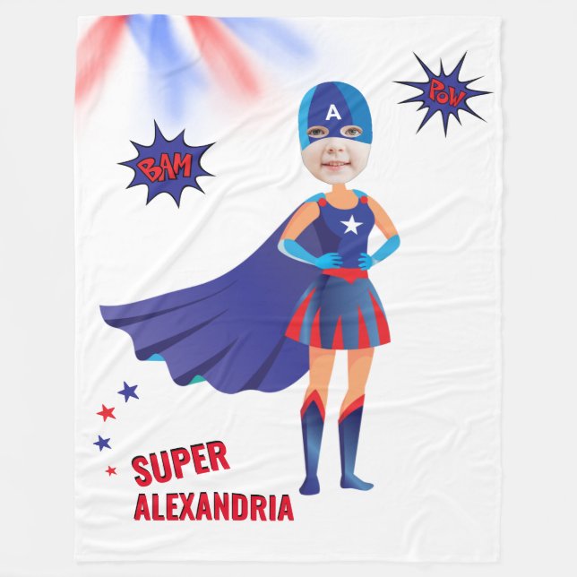 Couverture Polaire Superhero USA Superning Girl Anniversaire Extraord (Devant)