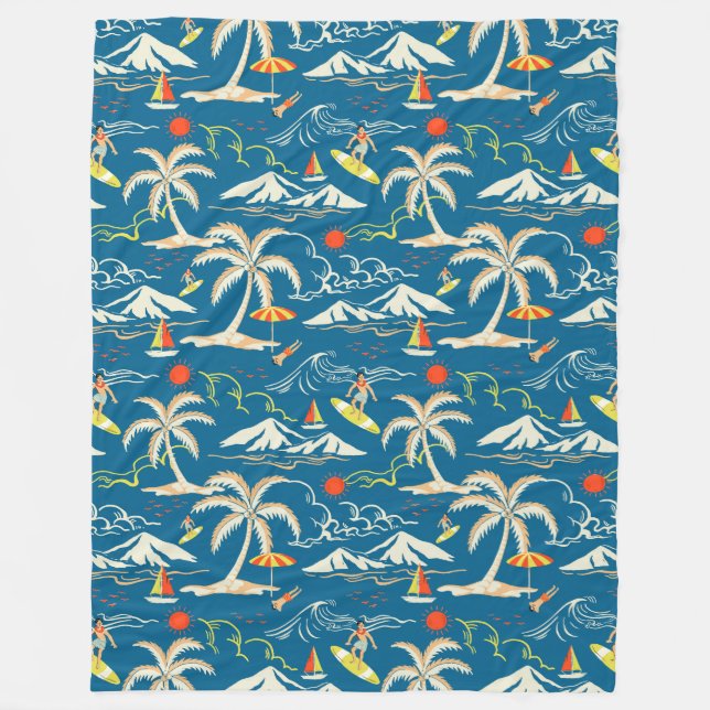 Couverture Polaire Surf tropical île motif à thème (Devant)
