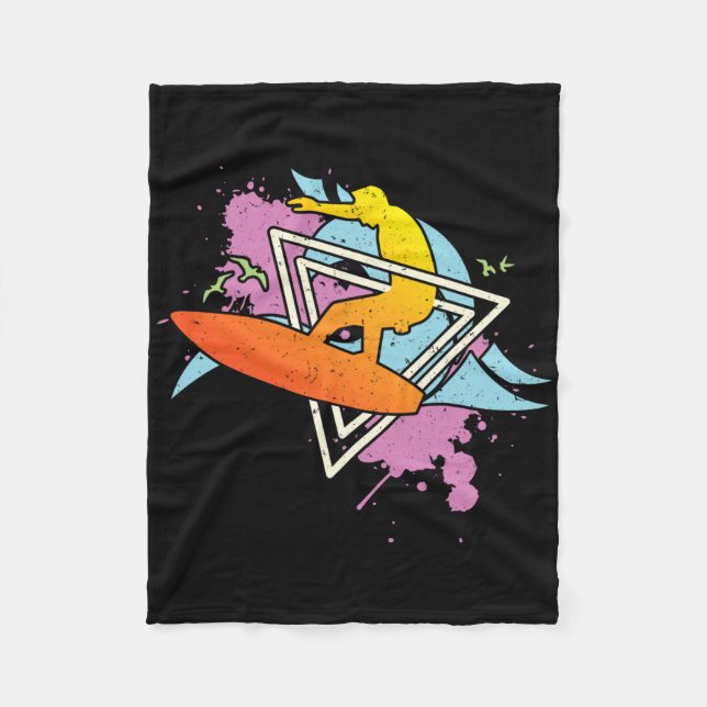 Couverture Polaire Surfeur 80s 90s Vaporwave Planche de surf  (Devant)