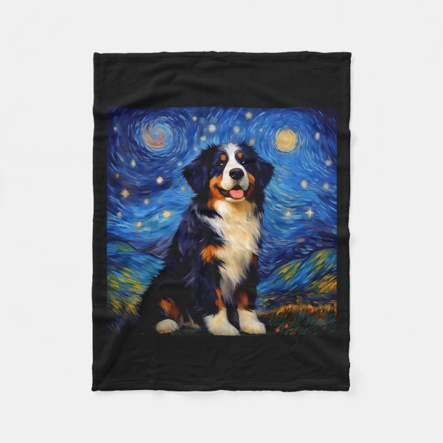 Couverture Polaire Surreal Starry Night Bernese Mountain Dog  (Devant)
