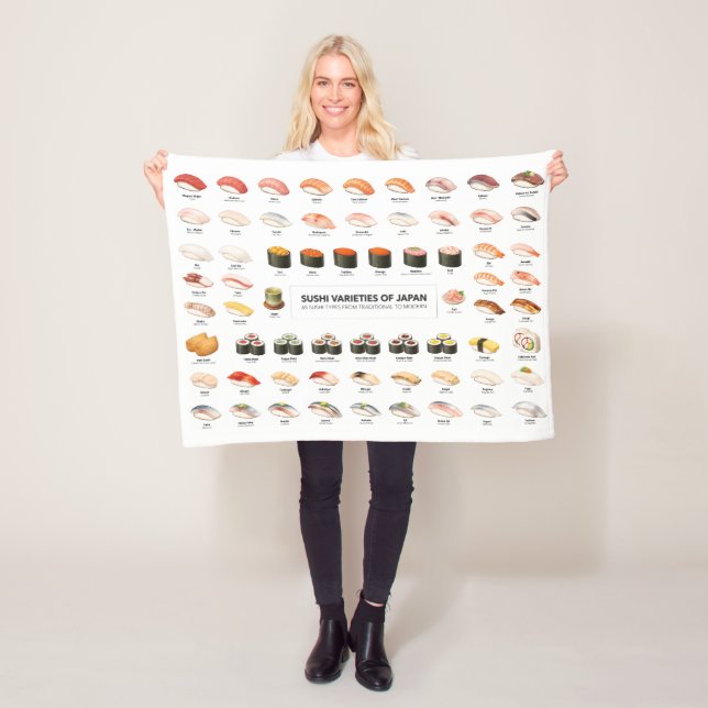 Couverture Polaire Sushi Guide Blanket – Japanese Food Chart Throw (En situation)
