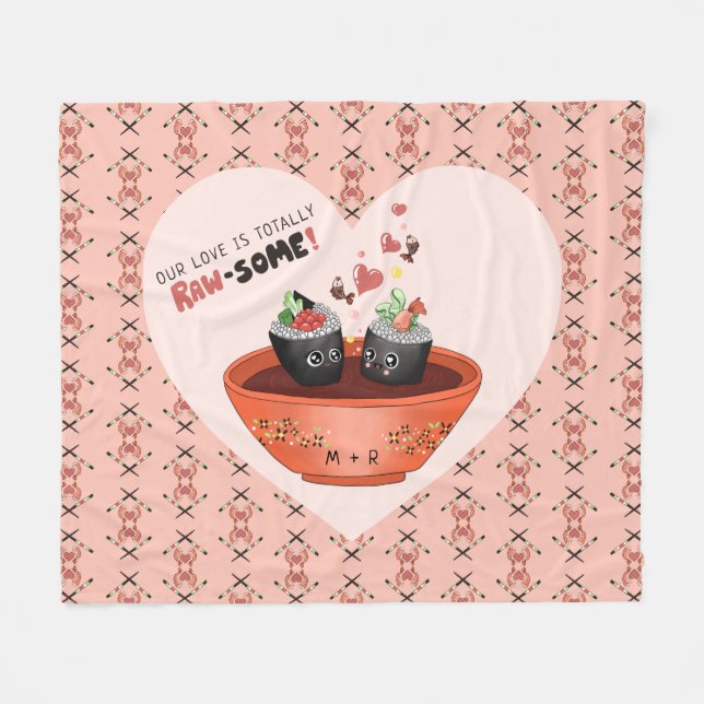 Couverture Polaire Sushi Kawaii rose mignon dans l'amour Saint Valent (Devant (Horizontal))