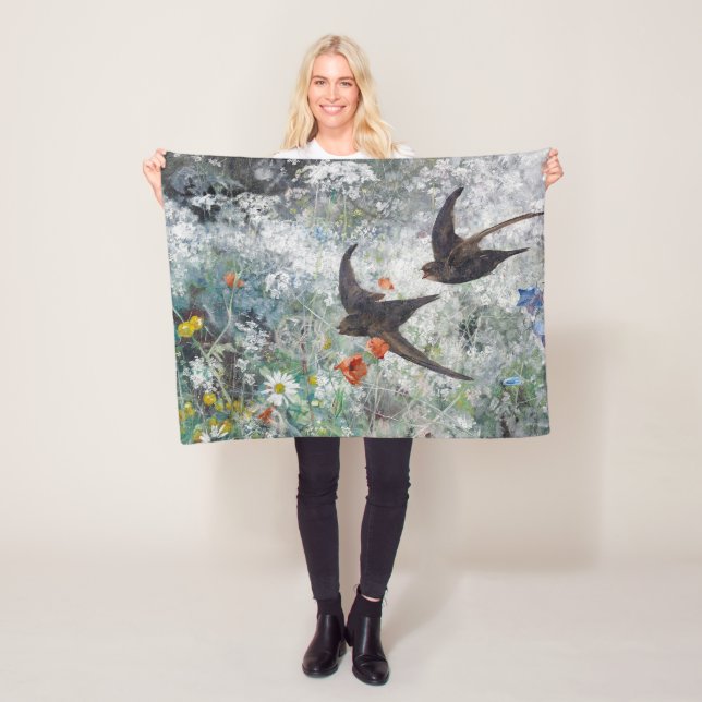 Couverture Polaire Swallow and Flower Field, Bruno Liljefors (En situation)