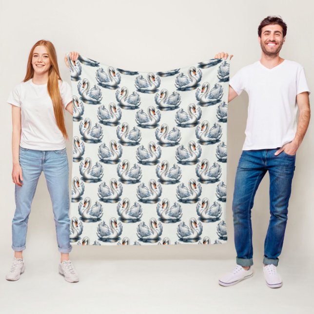Couverture Polaire Swan Birds Pattern Design on White  (Créateur téléchargé)