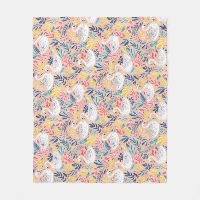 Couverture Polaire Swans doux en Whimsical sur rose pâle (Devant)