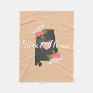 Couverture Polaire Sweet Home Alabama State Watercolor Floral & Heart