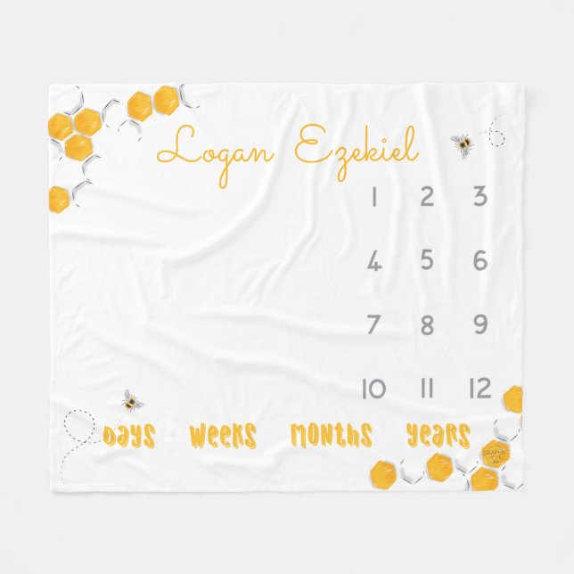 Couverture Polaire Sweet Honey Bee Genre Neutre Baby Milestone (Devant (Horizontal))