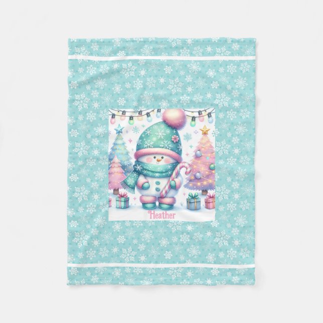 Couverture Polaire Sweet Snowman Personnaliser Nom bébé de Noël (Devant)