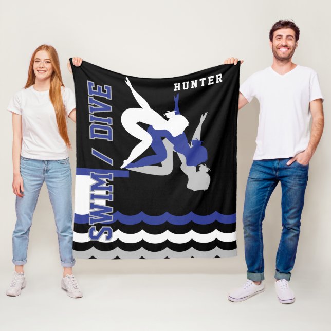 Couverture Polaire Swim Dive Team - Bleu foncé et Noir (En situation)