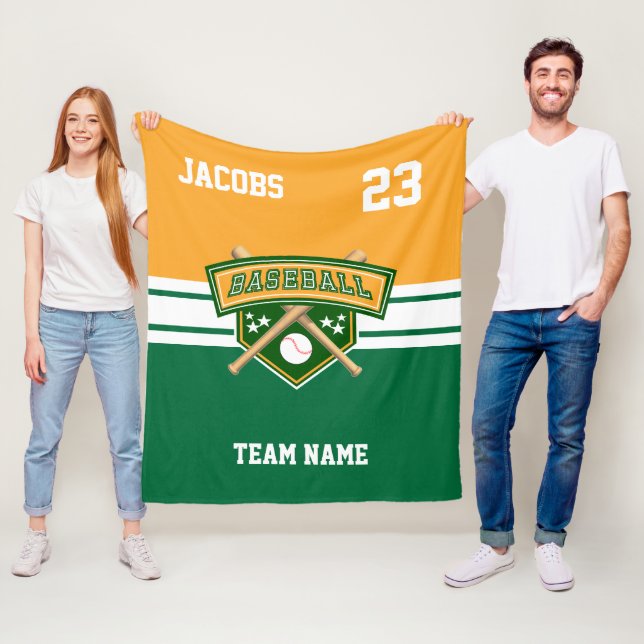 Couverture Polaire Symbole de baseball en vert, or et blanc (En situation)