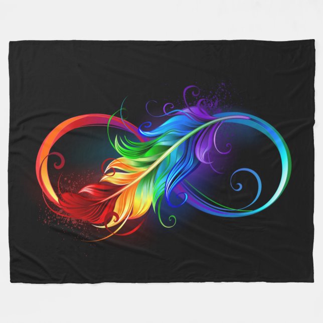 Couverture Polaire Symbole d'infini avec plume arc-en-ciel (Devant (Horizontal))