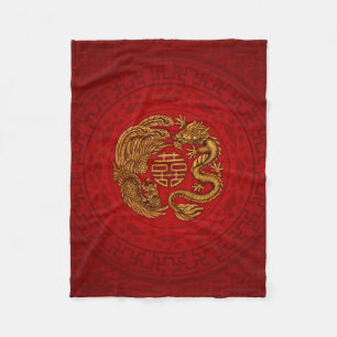 Couverture Polaire Symbole du Bonheur avec Phoenix et Dragon