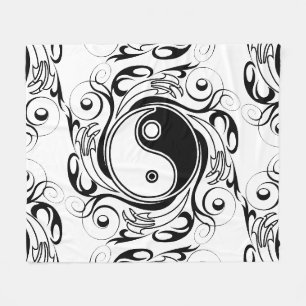 Couverture Polaire Symbole Yin & Yang Tatouage Noir et Blanc
