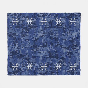 Couverture Polaire Symbole Zodiac Poissons Argent Marine Camo numériq