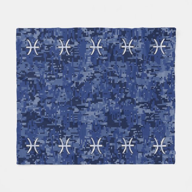 Couverture Polaire Symbole Zodiac Poissons Argent Marine Camo numériq (Devant (Horizontal))