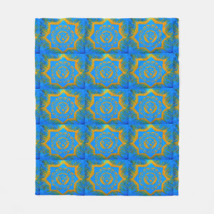 Couverture Polaire symboles tantric d'or sur le bleu