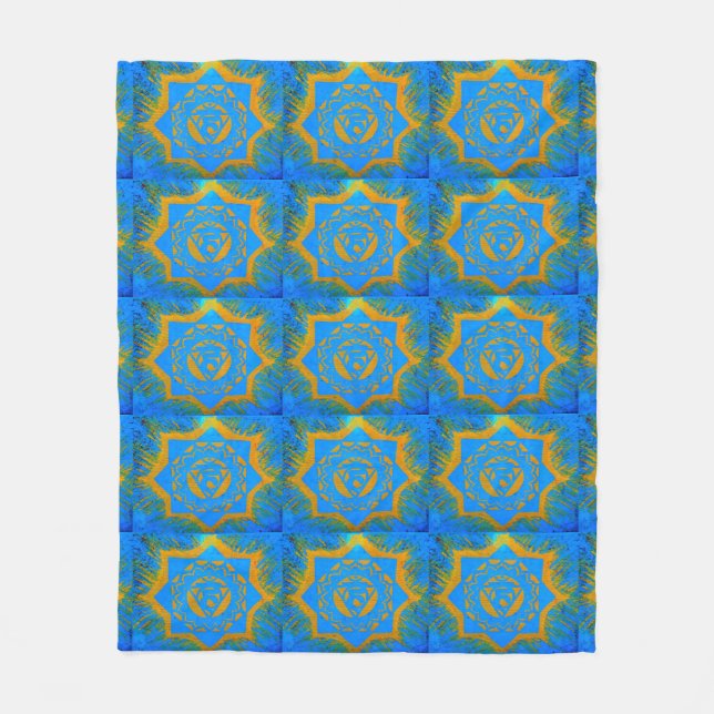 Couverture Polaire symboles tantric d'or sur le bleu (Devant)