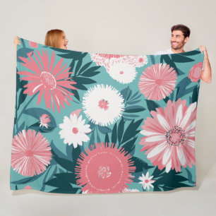Couverture Polaire Symphonie florale rose et blanc