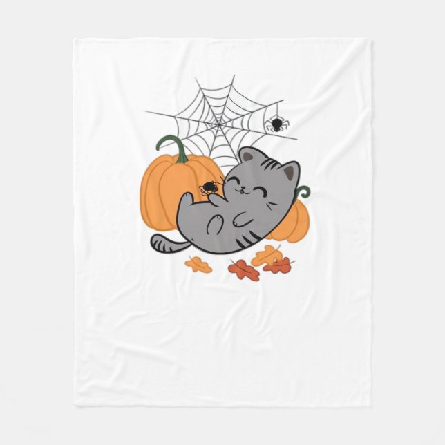 Couverture Polaire T-shirt classique Halloween Kitty et Spiders (Devant)