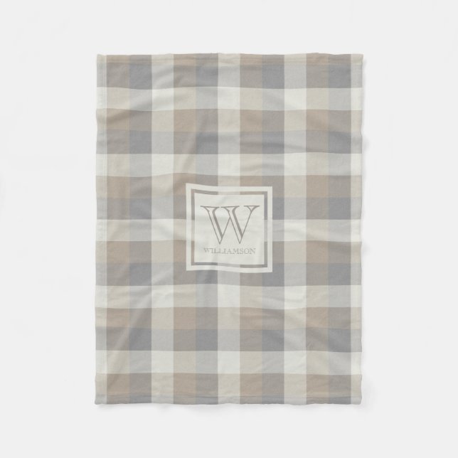Couverture Polaire Tan Grey et ivoire Neutre Rustique Plaid Monogramm (Devant)
