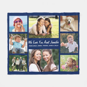 Couverture Polaire Tante Love You Photo Collage Personnalisé Bleu