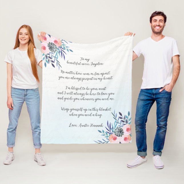 Couverture Polaire Tante Niece Citation personnalisée Bleu Floral (En situation)