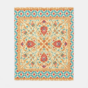 Couverture Polaire Tapis oriental, motif fleurie ornementale.