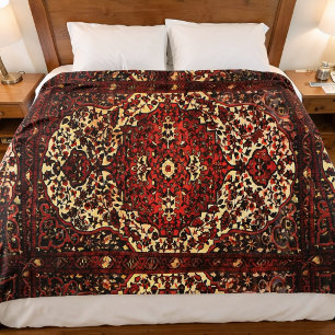 Couverture Polaire Tapis persan aspect en rouge foncé et crème