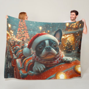 Couverture Polaire Tapis roulant de chien Terrier de Boston Noël