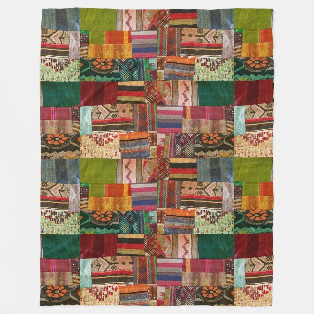Couverture Polaire Tapisserie de conception de kilim rouge et vert (Devant)