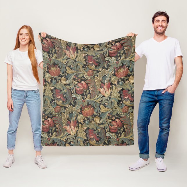 Couverture Polaire Tapisserie florale riche Brocade Antique Classique (En situation)